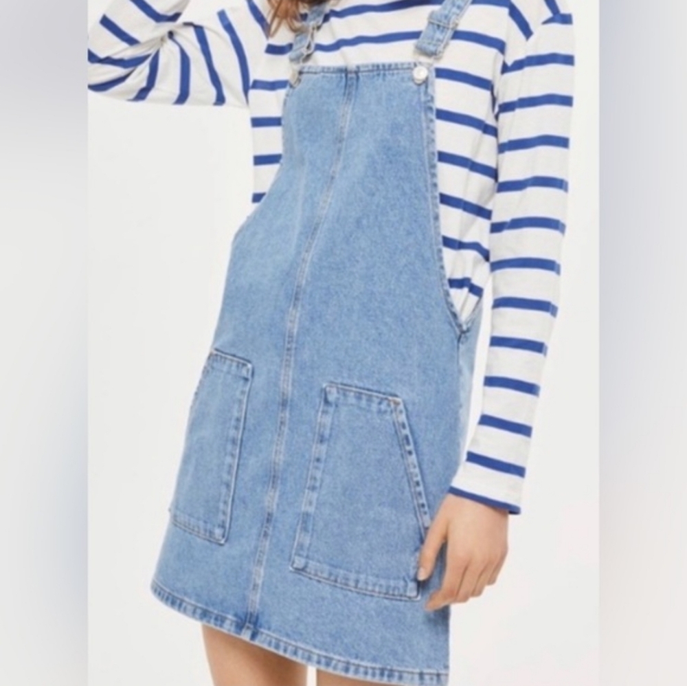 Topshop Moto Pinafore Denim Dress In Light Wash 4 NWT #Y2K #90's